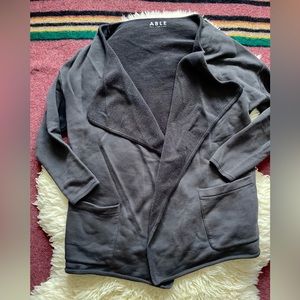 ABLE Sol Sweater Coat Jersey Open Cardigan in Washed Black